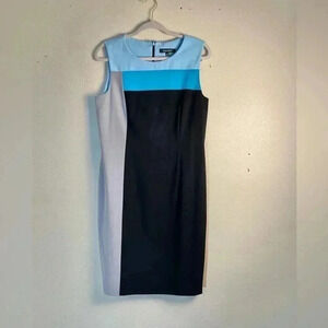 Ellen Tracy Blue and Black Colorblock Dress